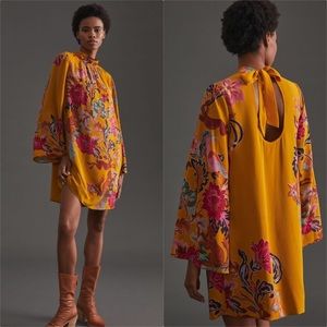 NWT ANTHROPOLOGIE BELL SLEEVED SILK FLORAL MINI DRESS